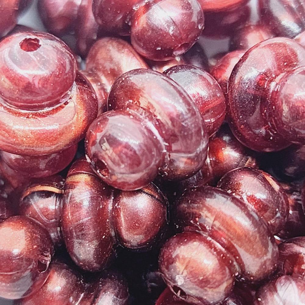 15x12mm Spindle (50) - Red - Vintage Metallic Marbled Effect Beads