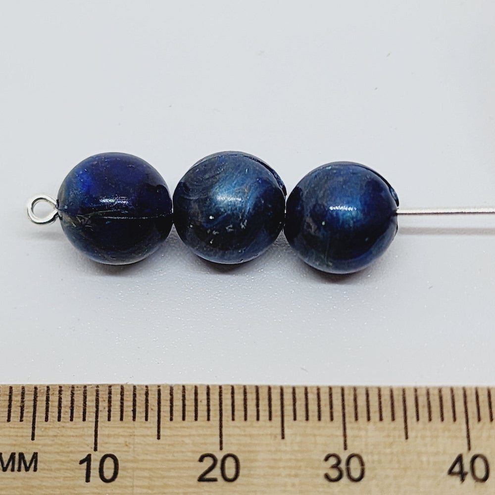 8mm Round (50) - Blue - Vintage Metallic Marbled Effect Beads