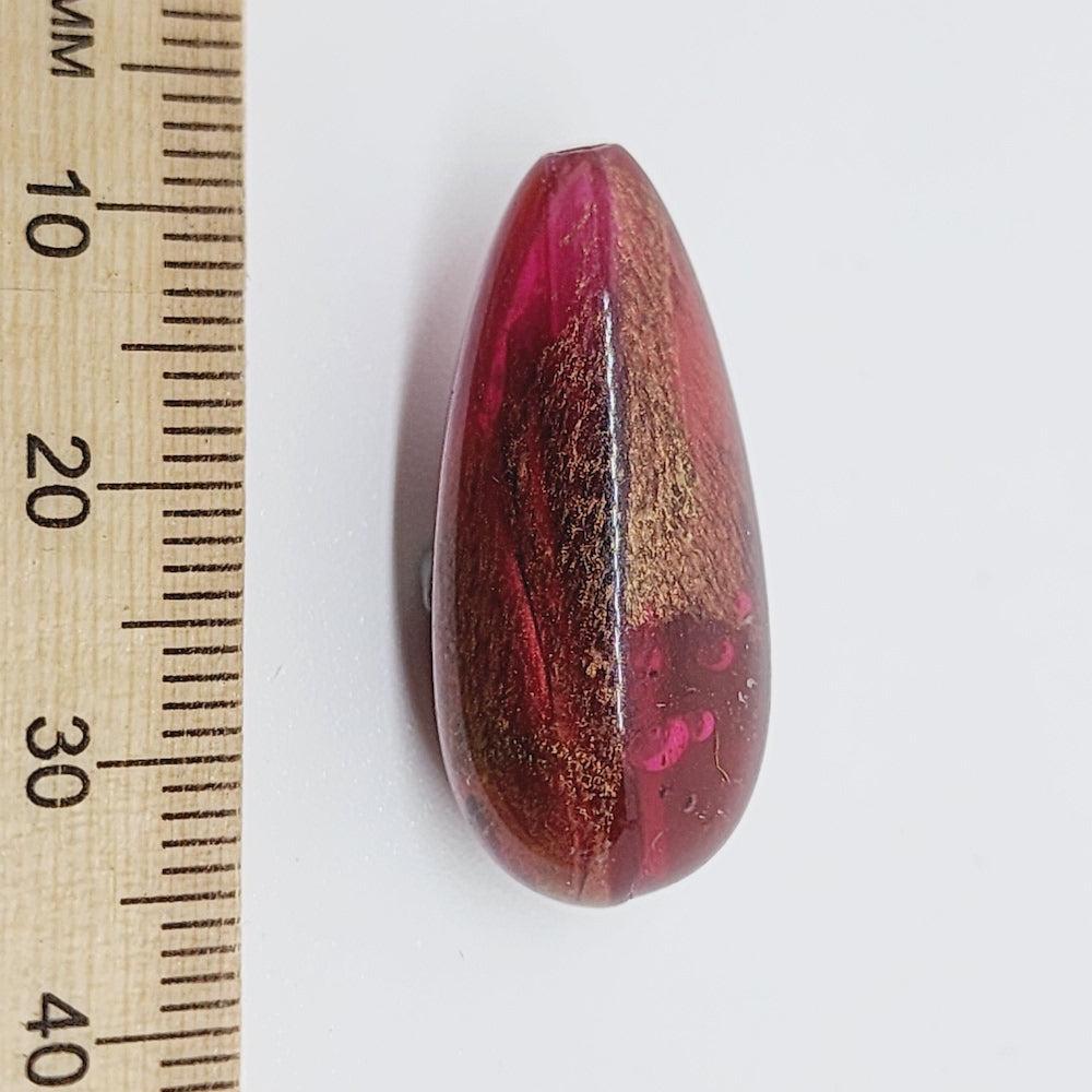 28x13mm Teardrop (10) - Transparent Cerise w. Bronze - Vintage Marbled Beads