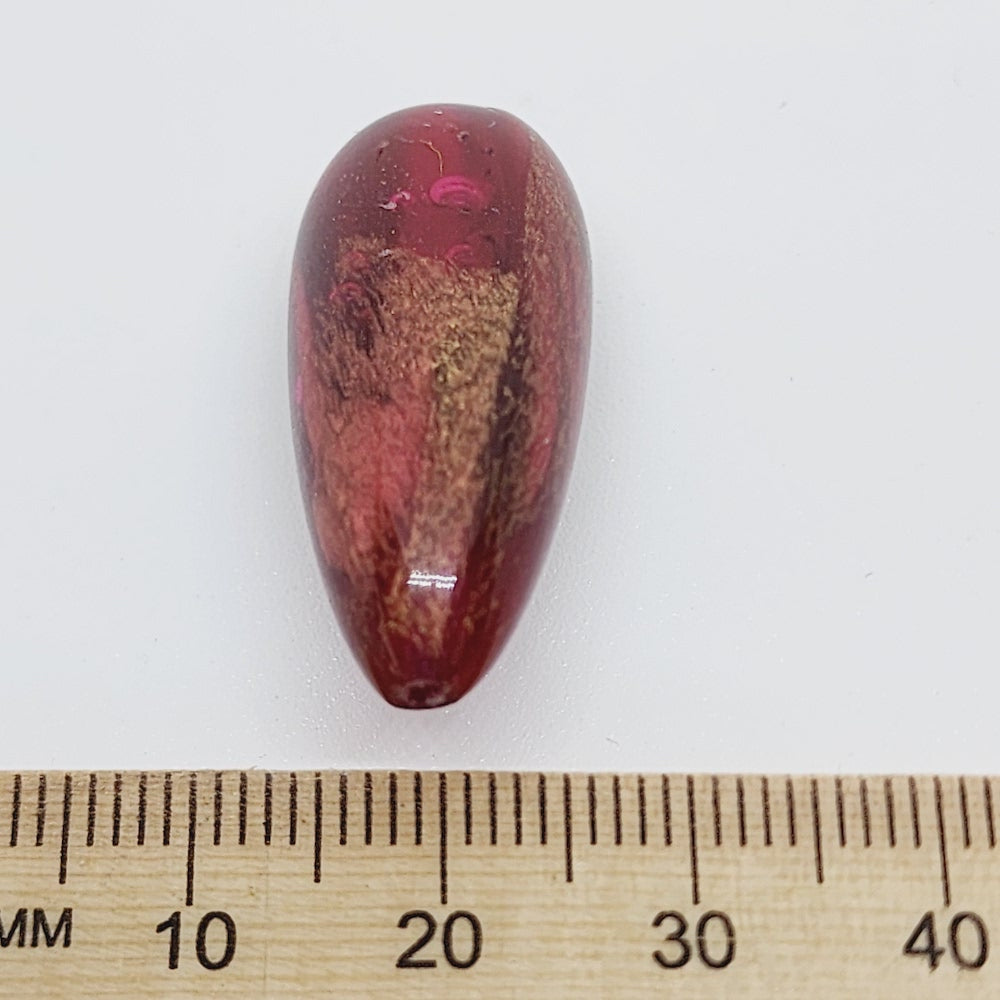28x13mm Teardrop (10) - Transparent Cerise w. Bronze - Vintage Marbled Beads