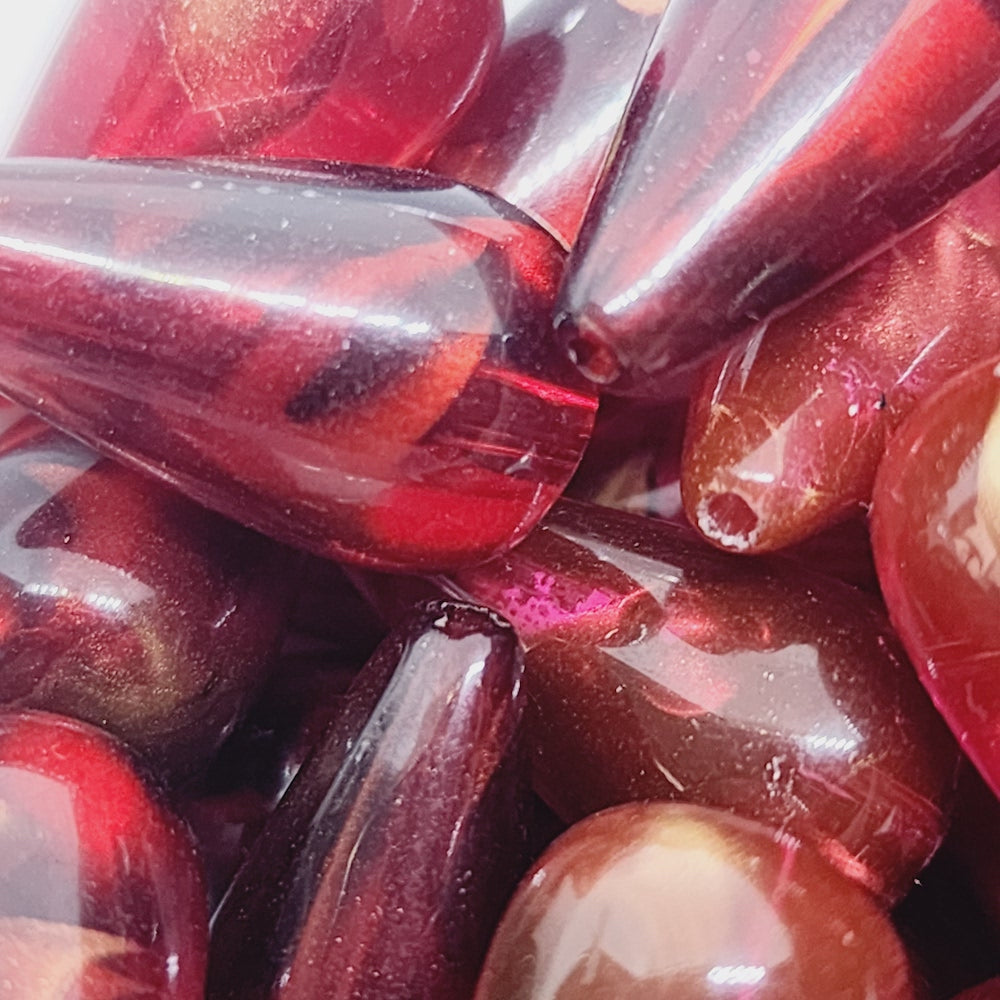 23x12mm Teardrop (10) - Transparent Fuchsia - Vintage Marbled Beads