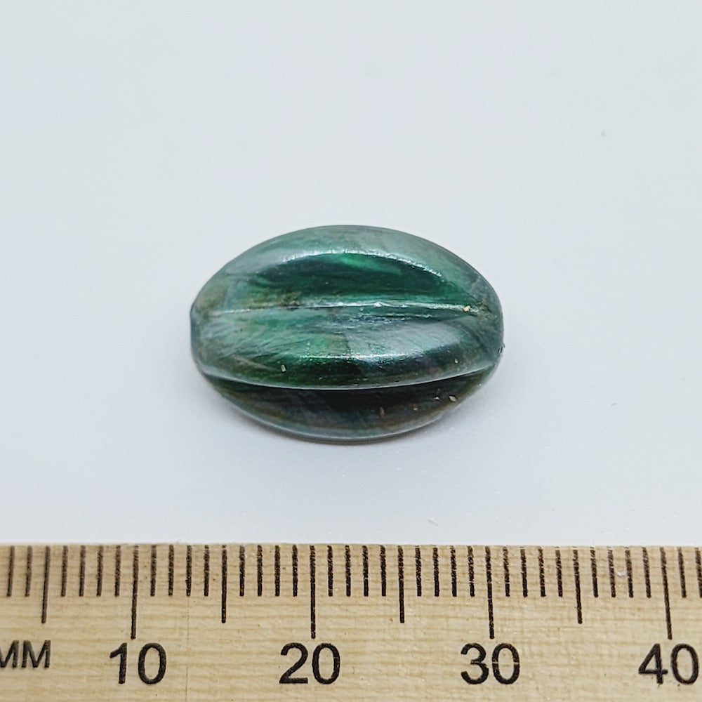 19x13mm Fluted Oval (25) - Green - Vintage Metallic Marbled Effect Beads