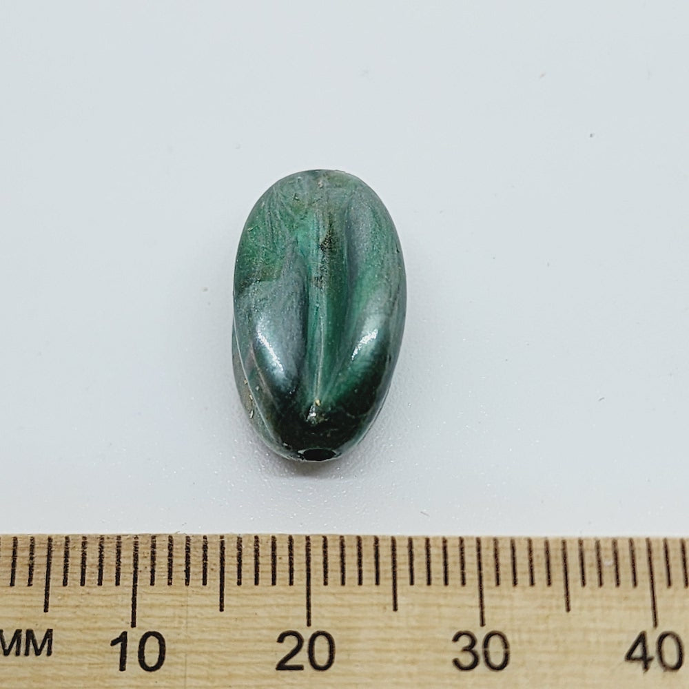 19x13mm Fluted Oval (25) - Green - Vintage Metallic Marbled Effect Beads