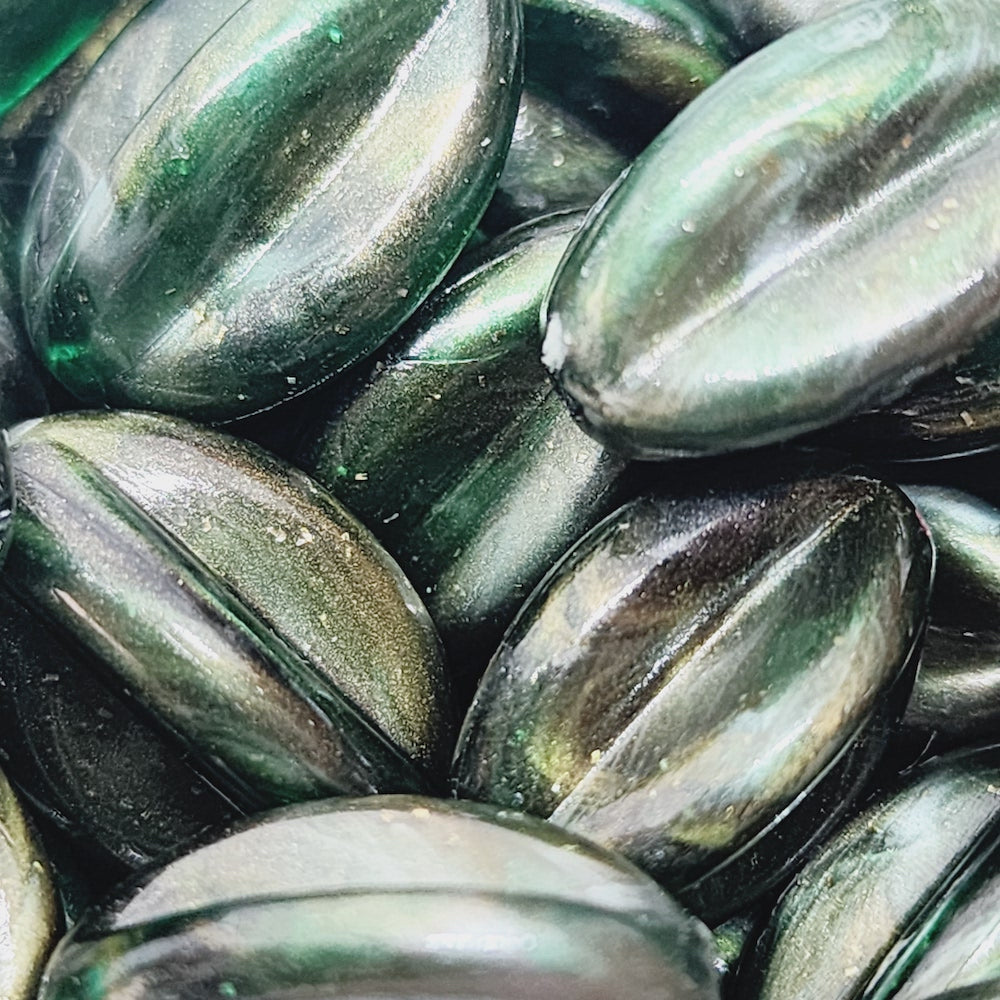19x13mm Fluted Oval (25) - Green - Vintage Metallic Marbled Effect Beads