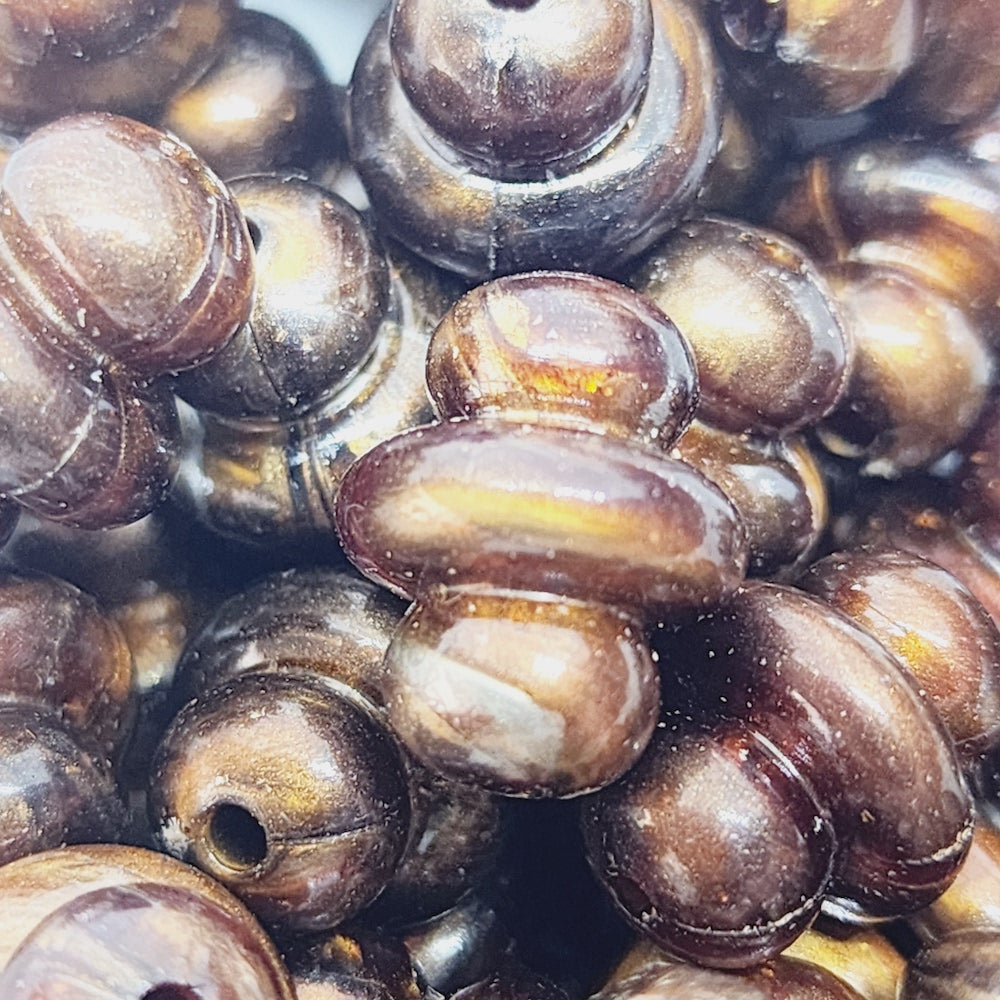 15x12mm Spindle (50) - Brown - Vintage Metallic Marbled Effect Beads