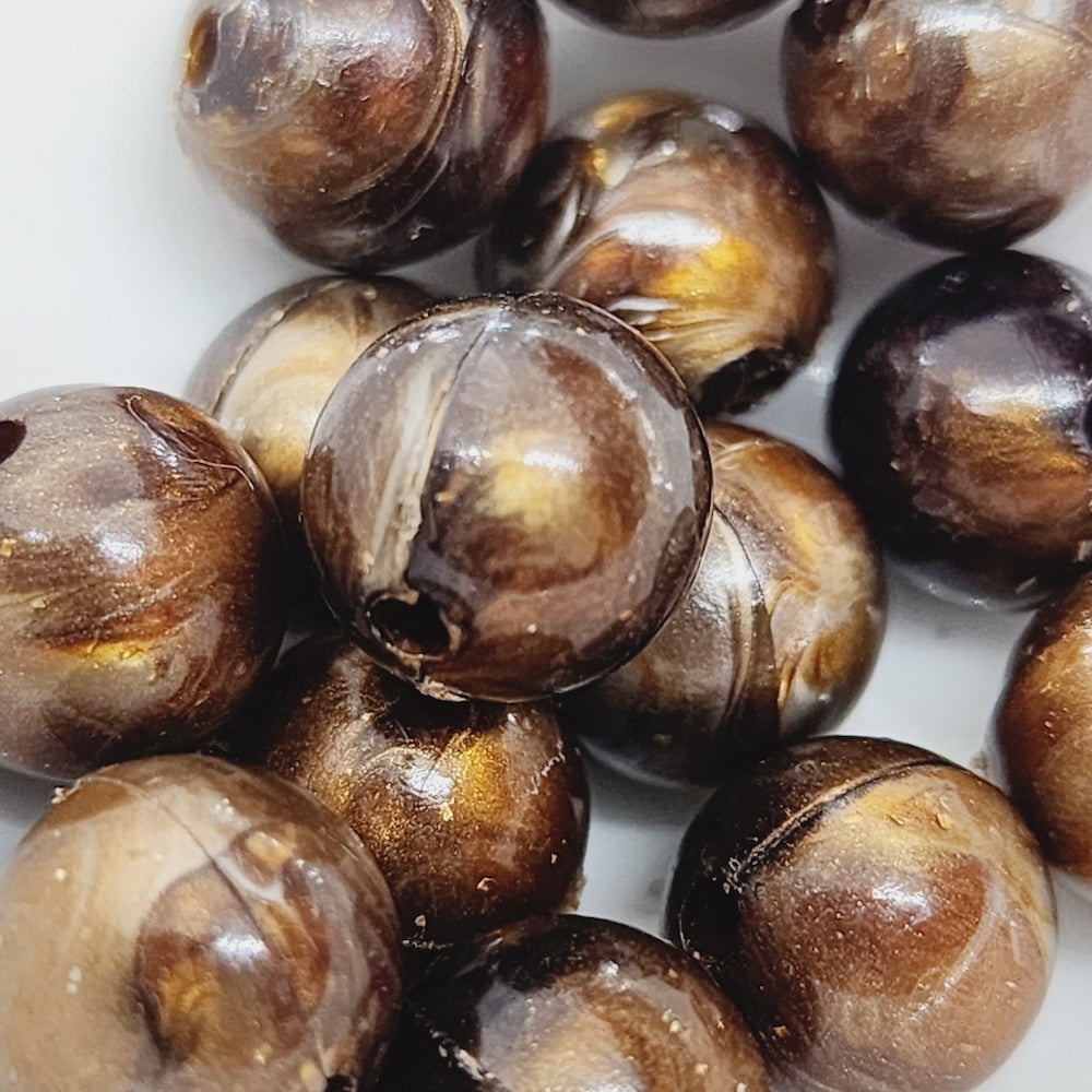 8mm Round (50) - Brown - Vintage Metallic Marbled Effect Beads