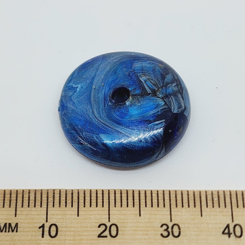 7x23mm Disc (10) - Blue - Vintage Metallic Marbled Effect Beads