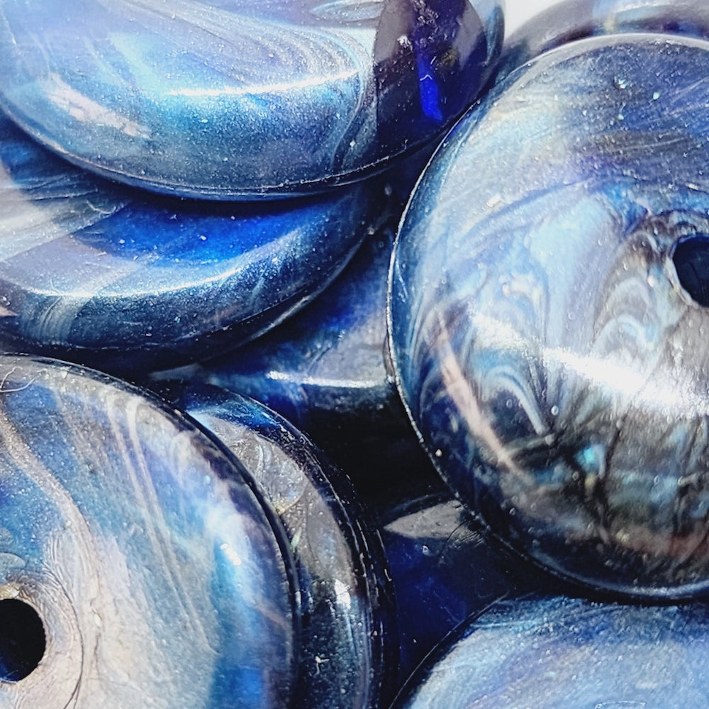 7x23mm Disc (10) - Blue - Vintage Metallic Marbled Effect Beads