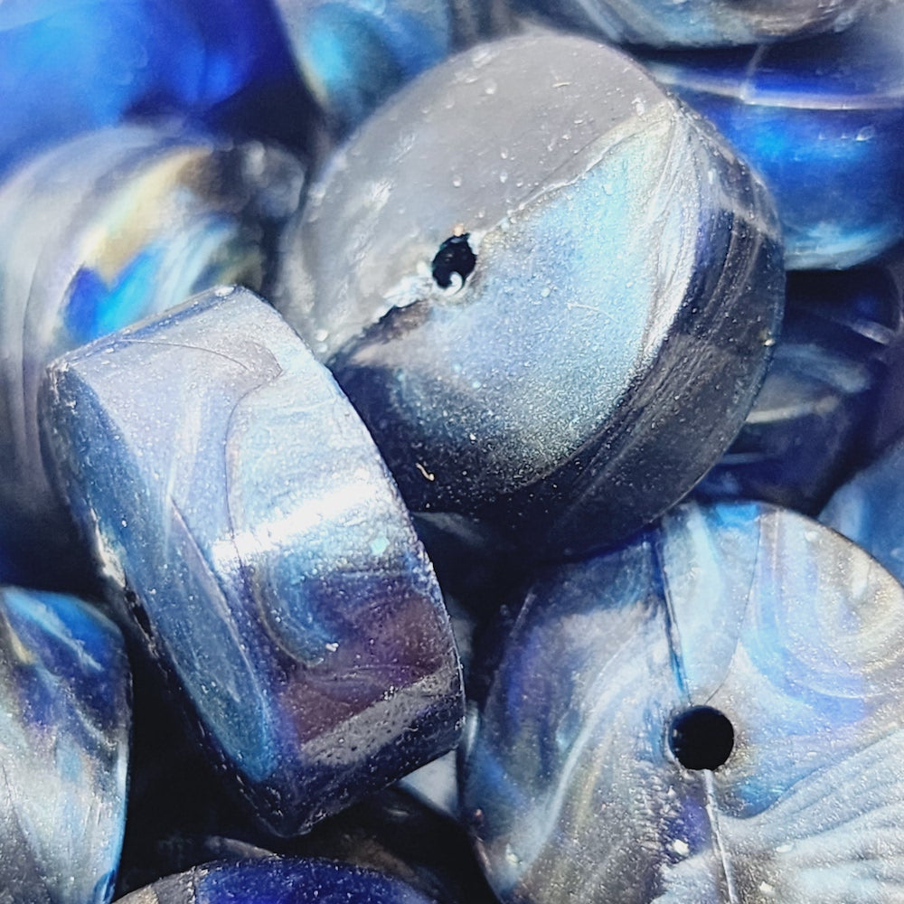 6x15mm Coin (25) - Blue - Vintage Metallic Marbled Effect Beads