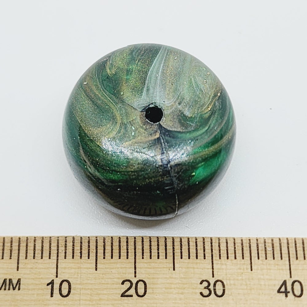 10x23mm Rondelle (10) - Green - Vintage Metallic Marbled Effect Beads