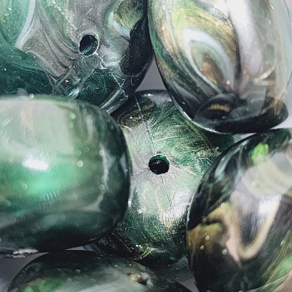 10x23mm Rondelle (10) - Green - Vintage Metallic Marbled Effect Beads