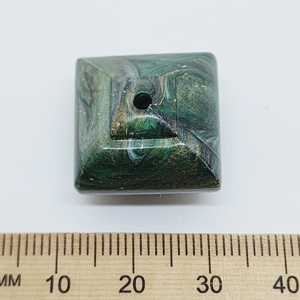 15x20mm Cushion (10) - Green - Vintage Metallic Marbled Effect Beads