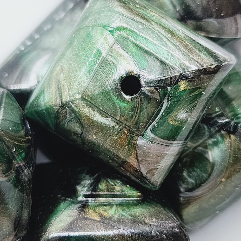 15x20mm Cushion (10) - Green - Vintage Metallic Marbled Effect Beads