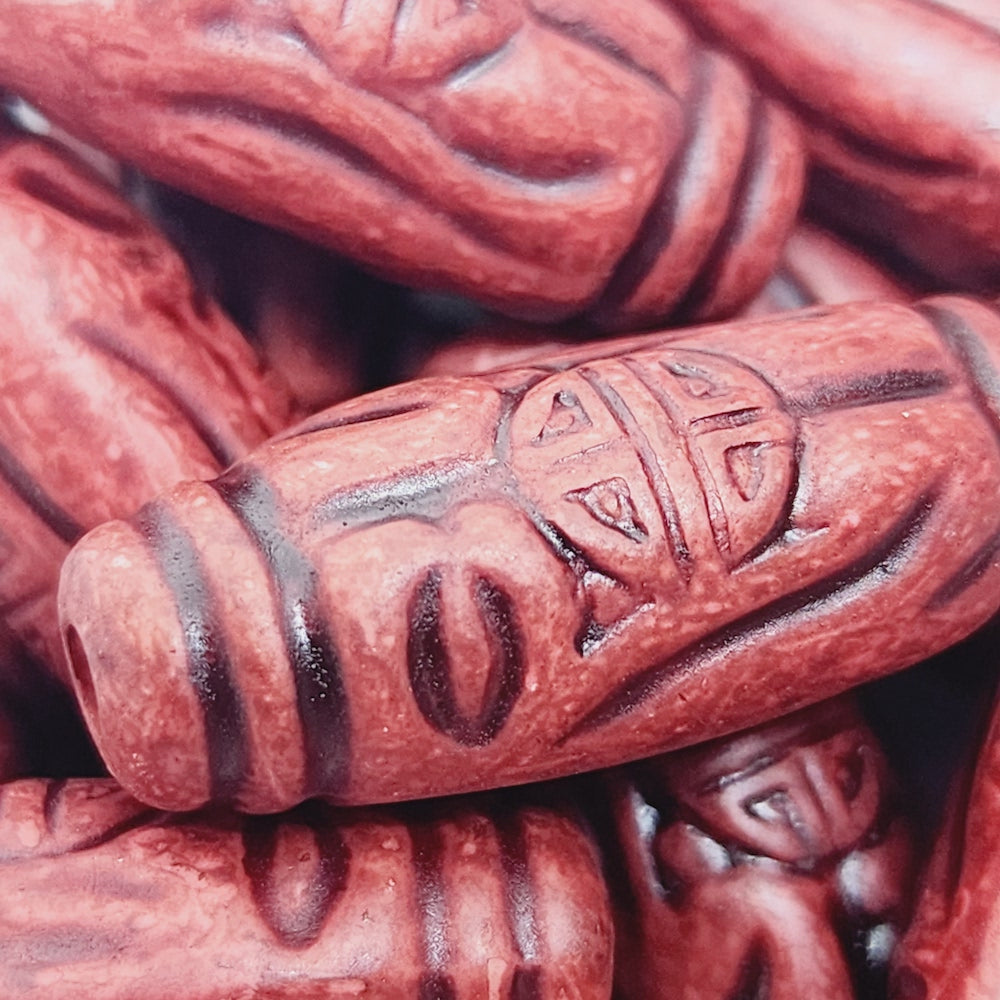 30x12mm Oval (10) - Mahogany - Vintage Wood Stained Look Beads