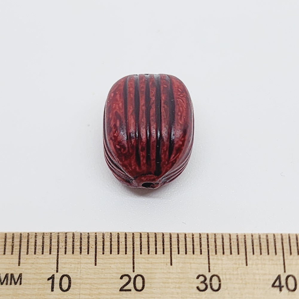 17x12.5mm Barrel (10) - Mahogany - Vintage Wood Stained Look Beads