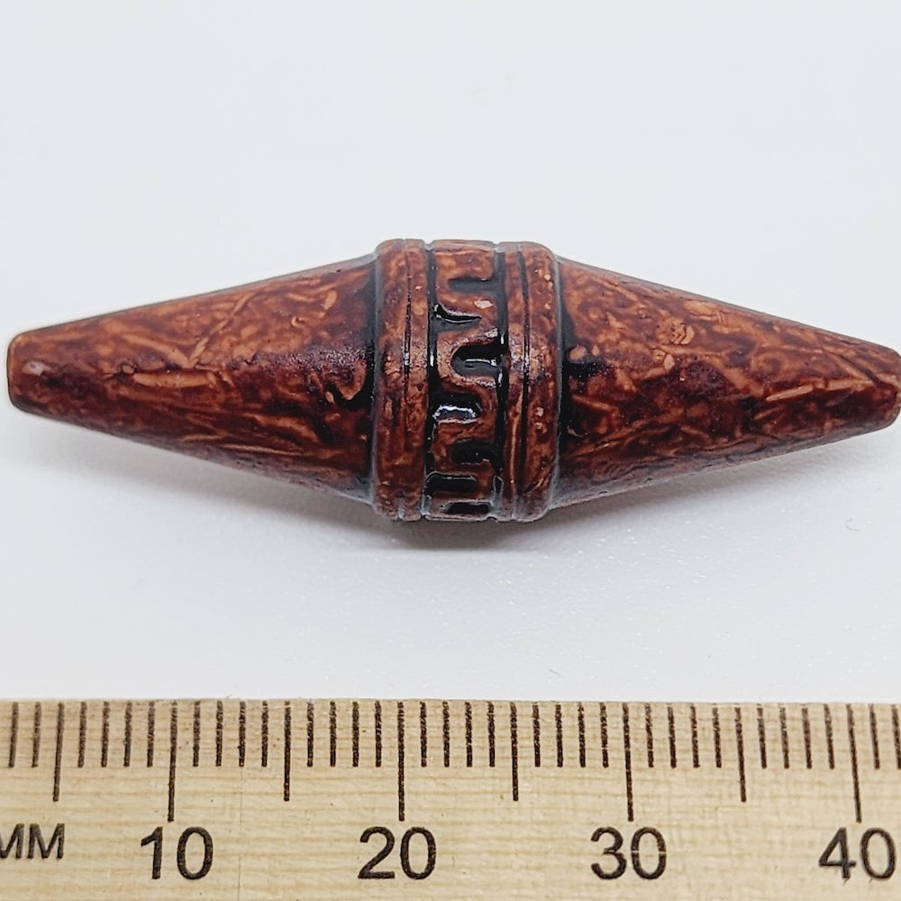 40x13mm Elongated Bicone (10) - Teak - Vintage Wood Stained Look Beads