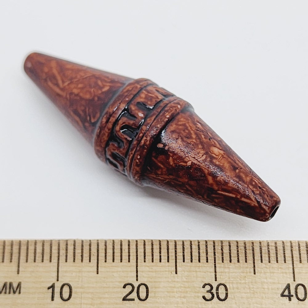 40x13mm Elongated Bicone (10) - Teak - Vintage Wood Stained Look Beads