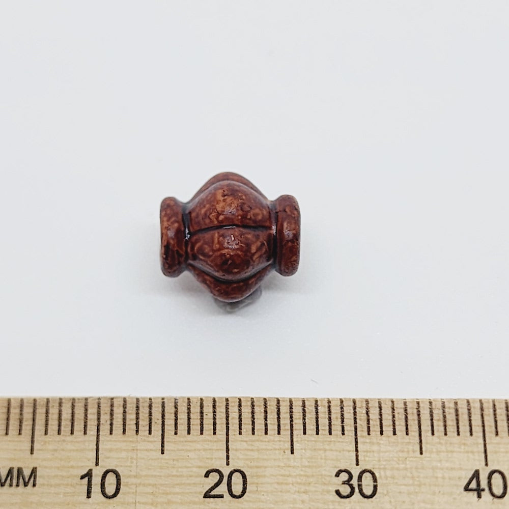 11.5x10.5mm Fluted Bicone (25) - Teak - Vintage Wood Stained Look Beads