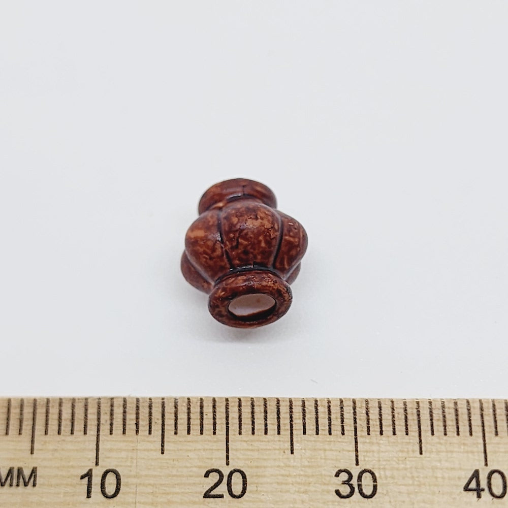 11.5x10.5mm Fluted Bicone (25) - Teak - Vintage Wood Stained Look Beads