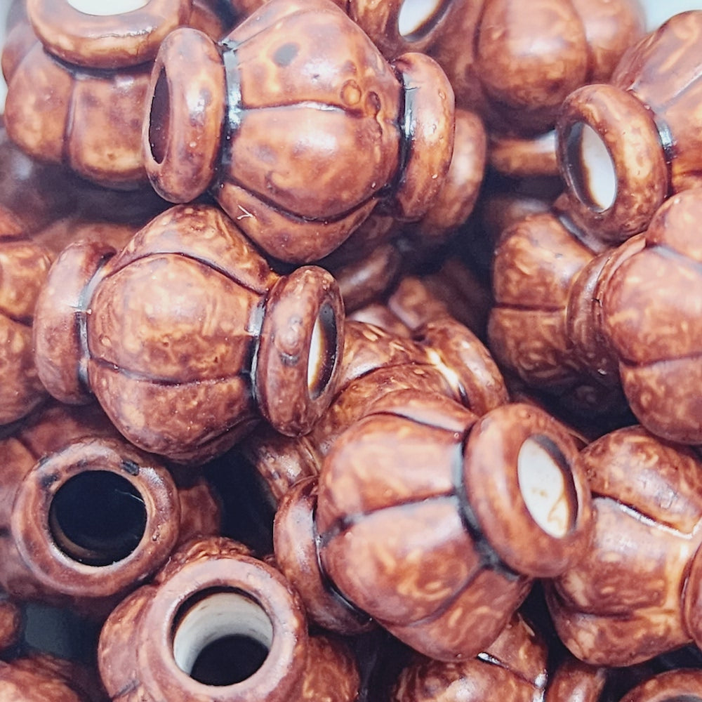 11.5x10.5mm Fluted Bicone (25) - Teak - Vintage Wood Stained Look Beads