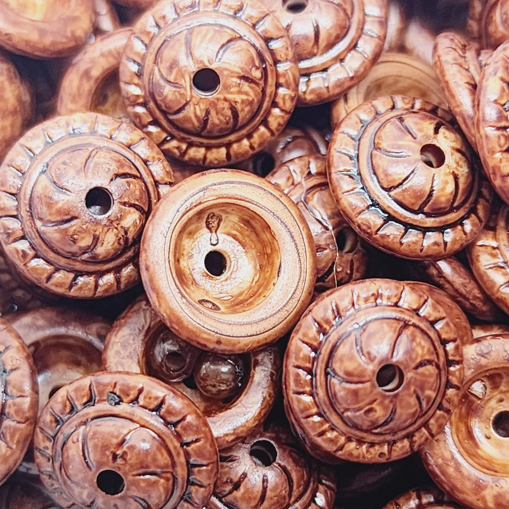 4x10mm Bead End (50) - Teak - Vintage Wood Stained Look Beads