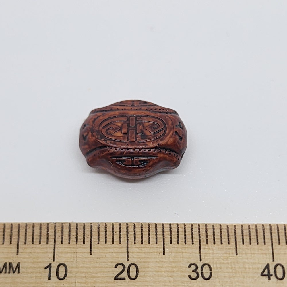 16x12mm Flat Oval (10) - Teak - Vintage Wood Stained Look Beads