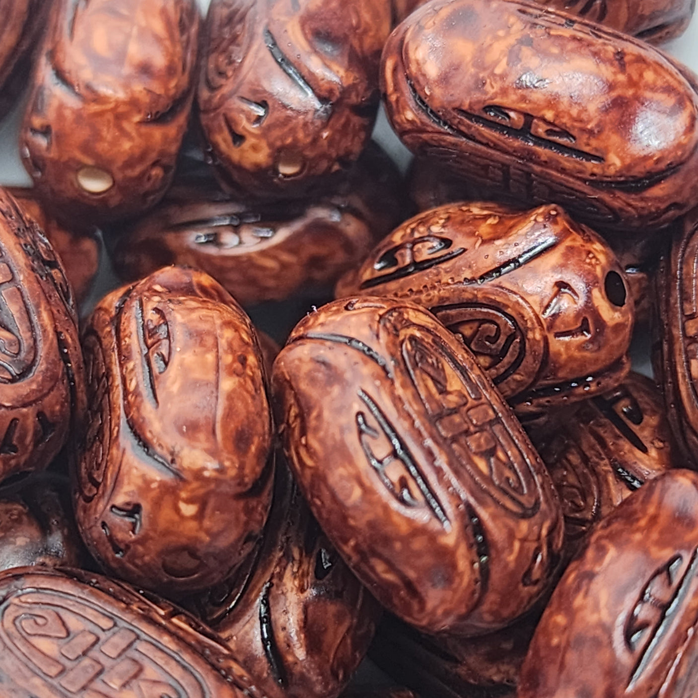 16x12mm Flat Oval (10) - Teak - Vintage Wood Stained Look Beads