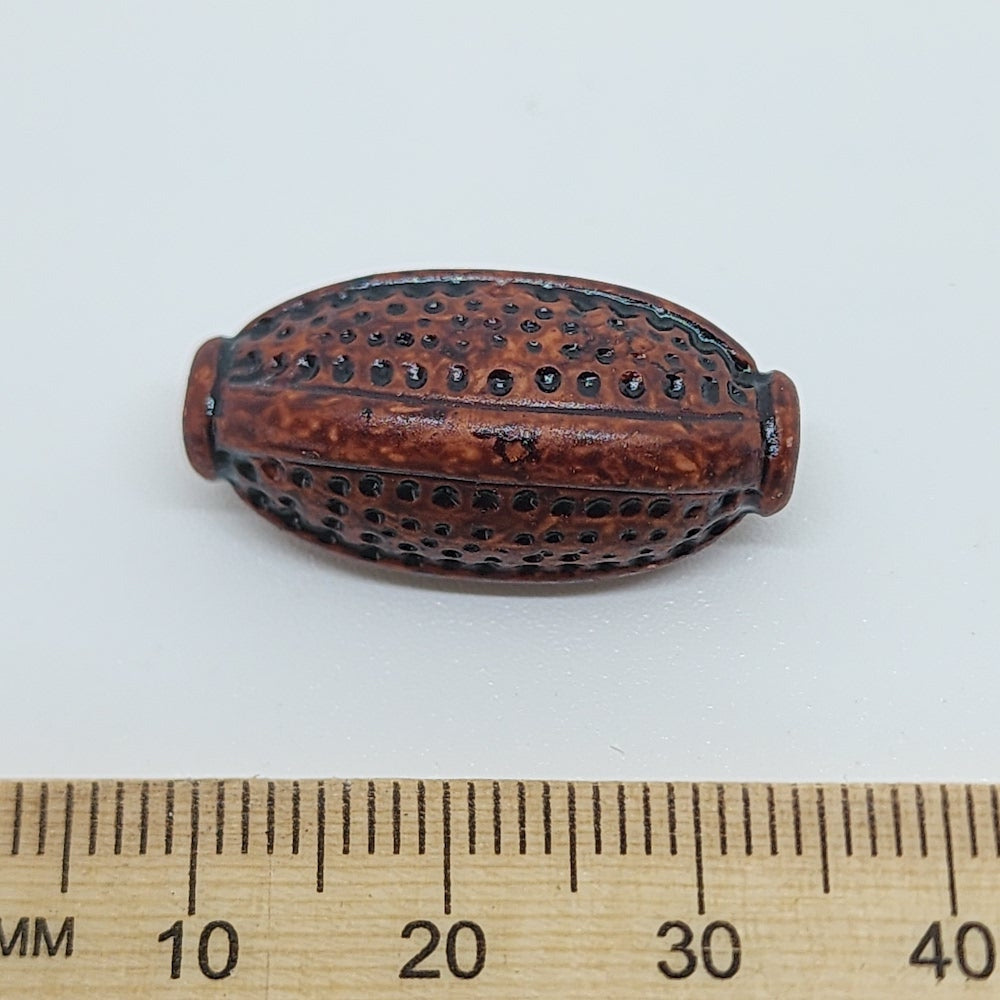 25.5x11mm Capped Oval (10) - Teak - Vintage Wood Stained Look Beads