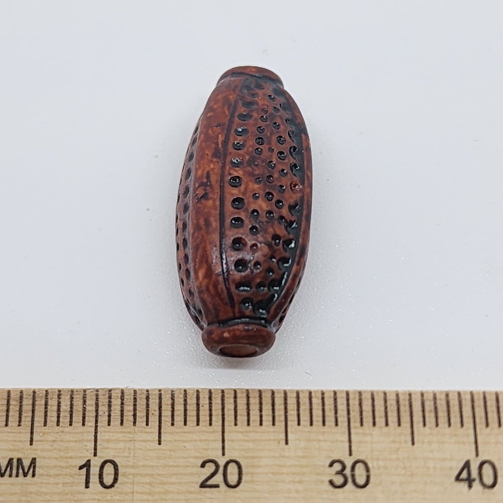 25.5x11mm Capped Oval (10) - Teak - Vintage Wood Stained Look Beads