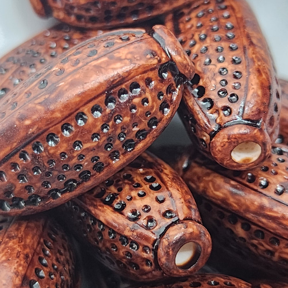 25.5x11mm Capped Oval (10) - Teak - Vintage Wood Stained Look Beads