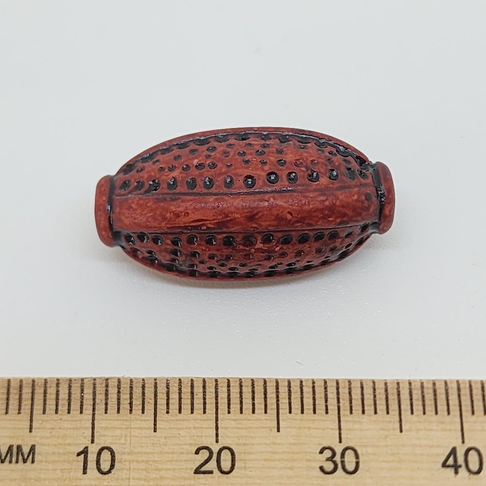 25.5x11mm Capped Oval (10) - Mahogany - Vintage Wood Stained Look Beads