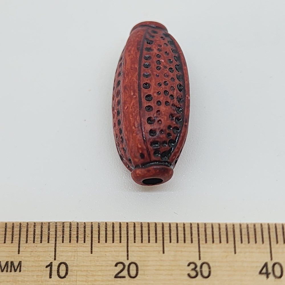 25.5x11mm Capped Oval (10) - Mahogany - Vintage Wood Stained Look Beads
