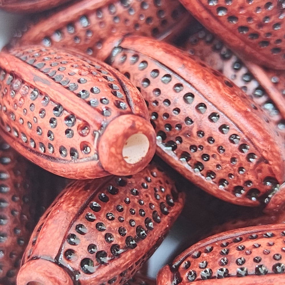 25.5x11mm Capped Oval (10) - Mahogany - Vintage Wood Stained Look Beads