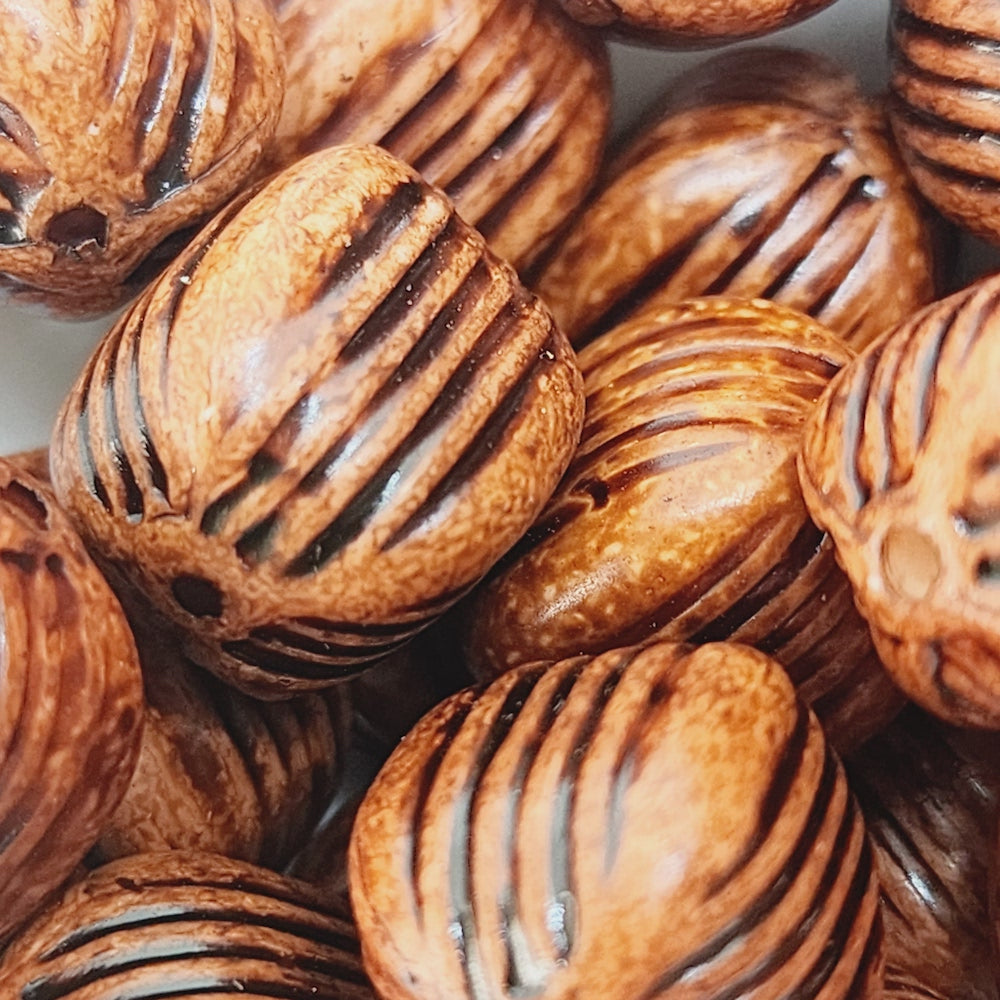 17x12.5mm Barrel (10) - Teak - Vintage Wood Stained Look Beads