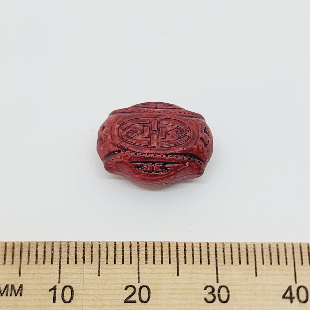 16x12mm Flat Oval (10) - Mahogany - Vintage Wood Stained Look Beads