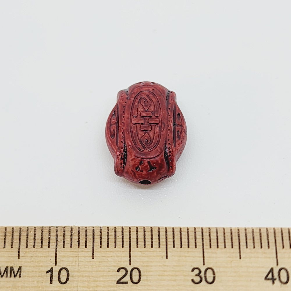 16x12mm Flat Oval (10) - Mahogany - Vintage Wood Stained Look Beads