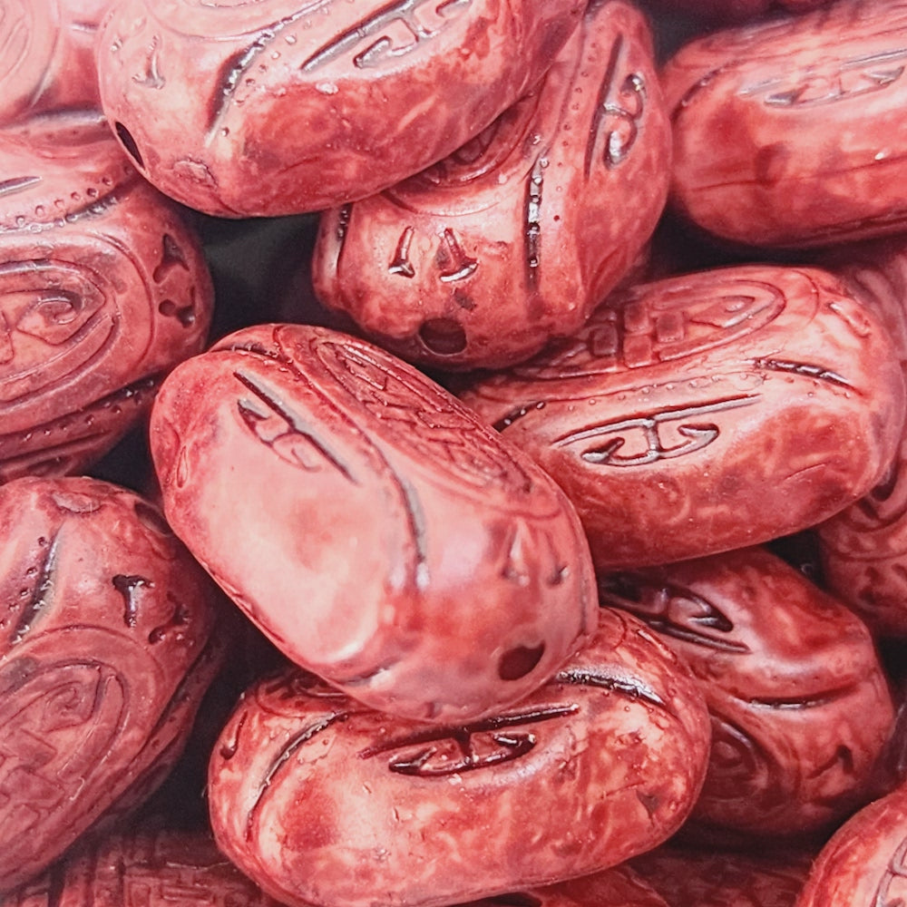 16x12mm Flat Oval (10) - Mahogany - Vintage Wood Stained Look Beads