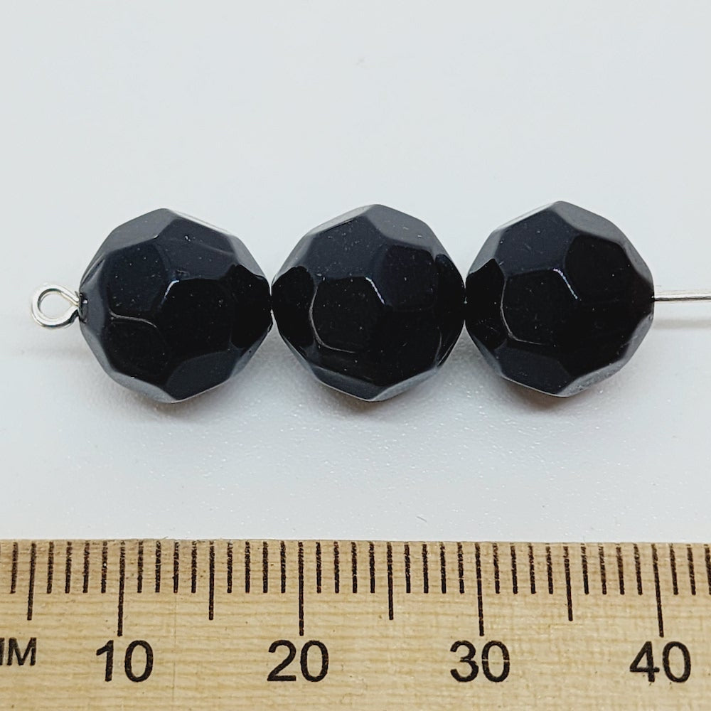 11mm Facet Round Vintage Lucite Beads (50) - Black