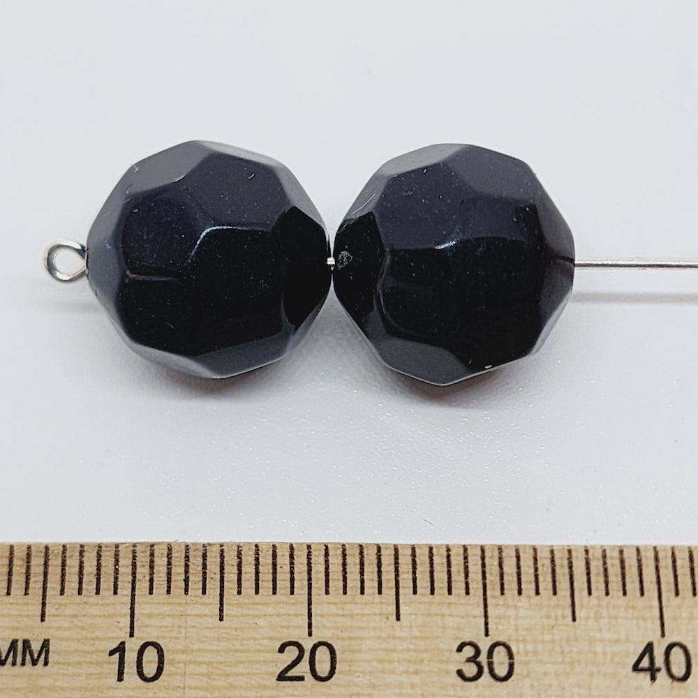 14mm Facet Round Vintage Lucite Beads (25) - Black