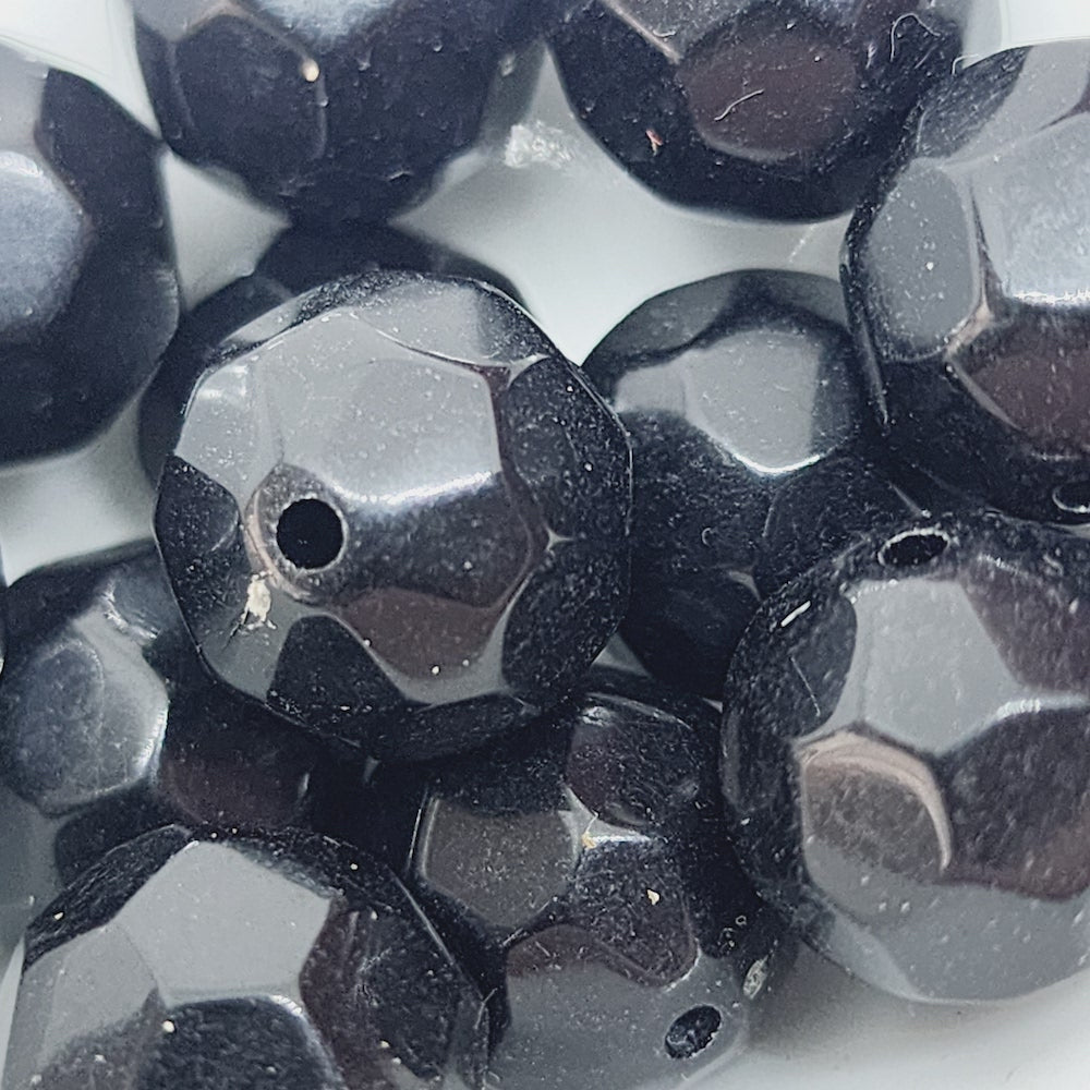 14mm Facet Round Vintage Lucite Beads (25) - Black
