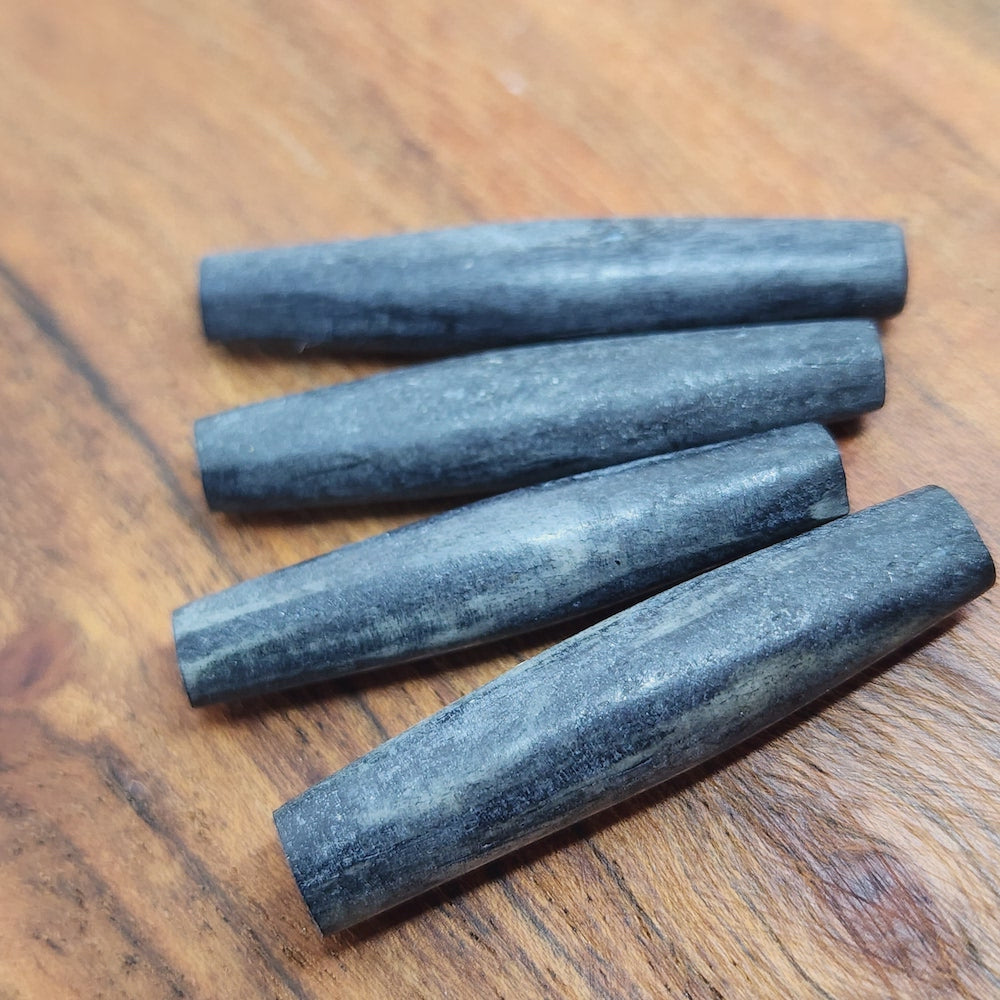 38x8mm Hair Pipe Bead (10) - Black - Vintage Bone Beads