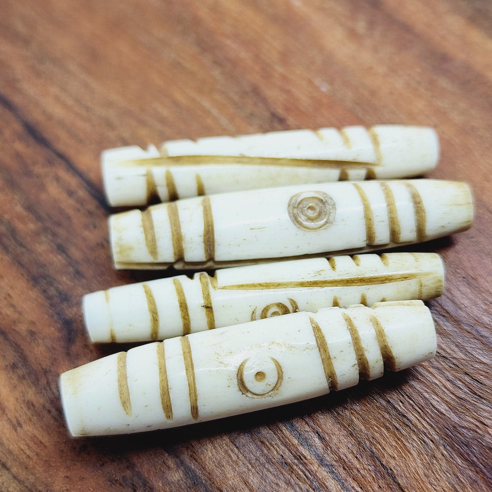 36x7mm Hair Pipe Bead (10) - Vintage Bone Beads
