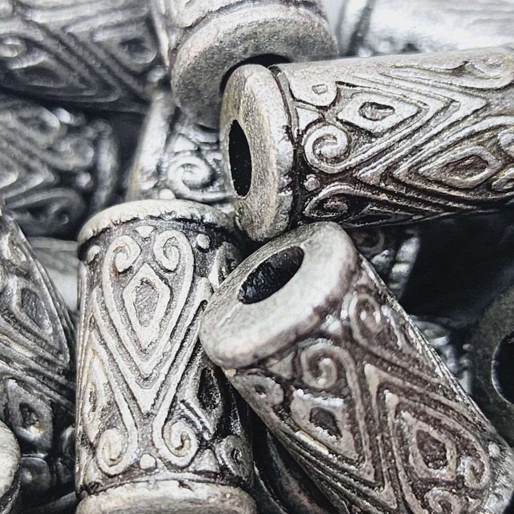 17x9mm Tube (25) - Pewter - Moroccan Style Vintage Beads