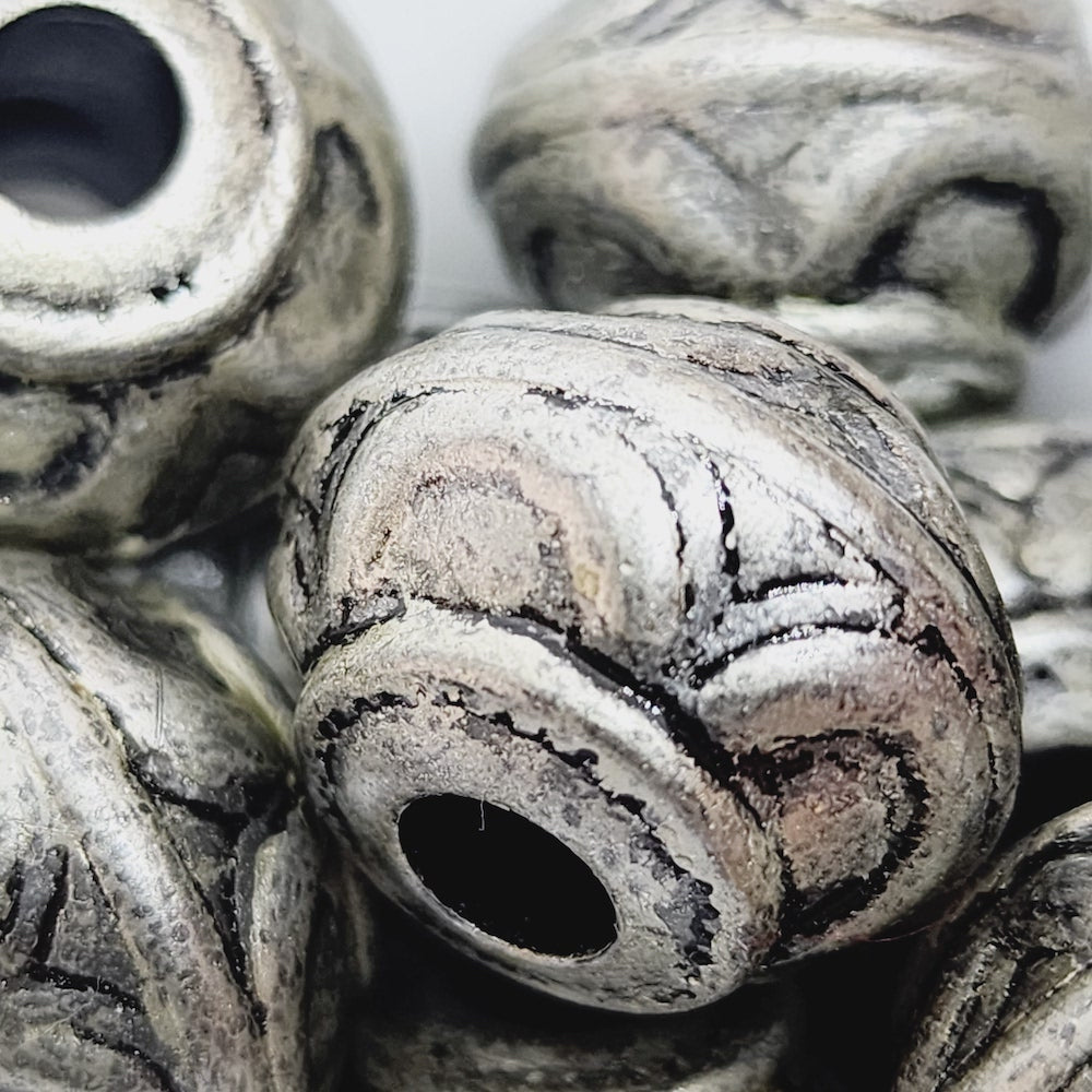 15x19mm Rondelle (10) - Pewter - Moroccan Style Vintage Beads