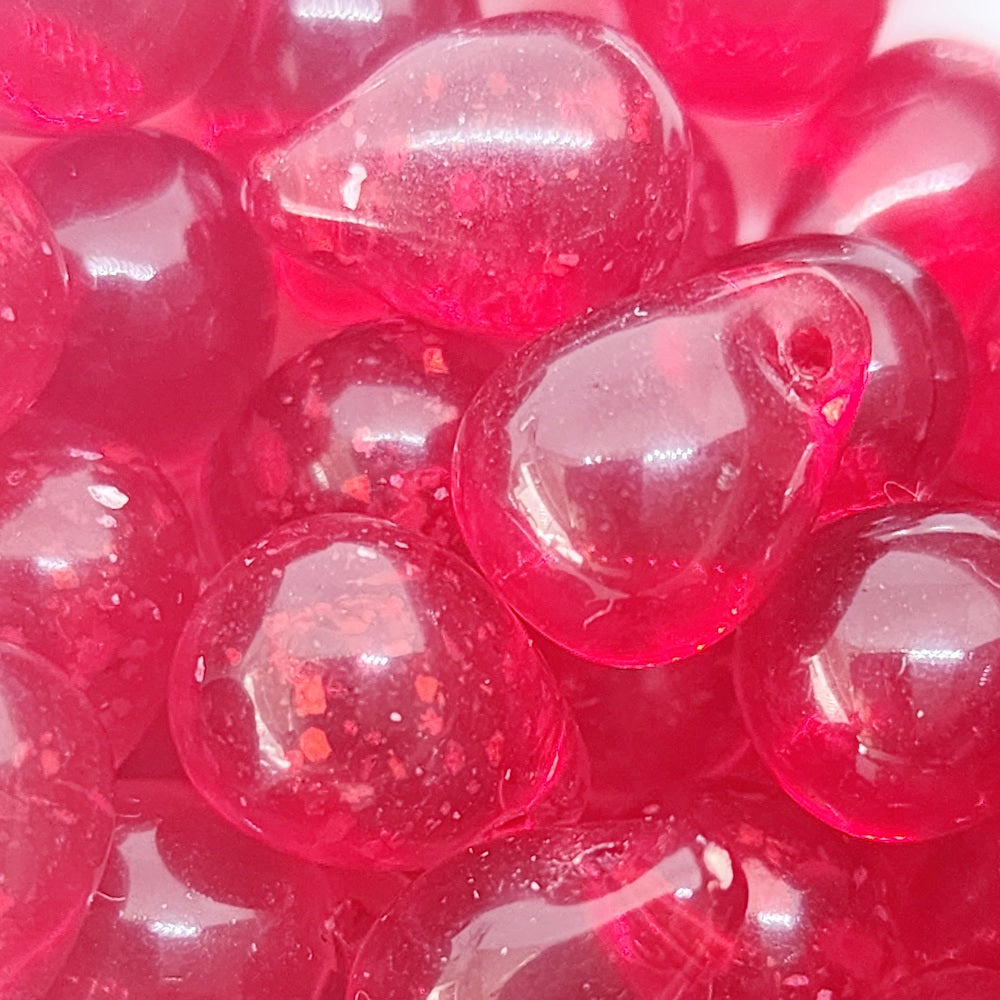 13x10mm Teardrop (25) - Transparent Red - Vintage Marbled Beads