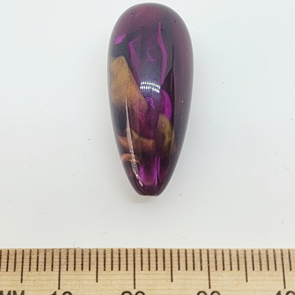 28x13mm Teardrop (10) - Transparent Plum Purple w. Bronze - Vintage Marbled Beads