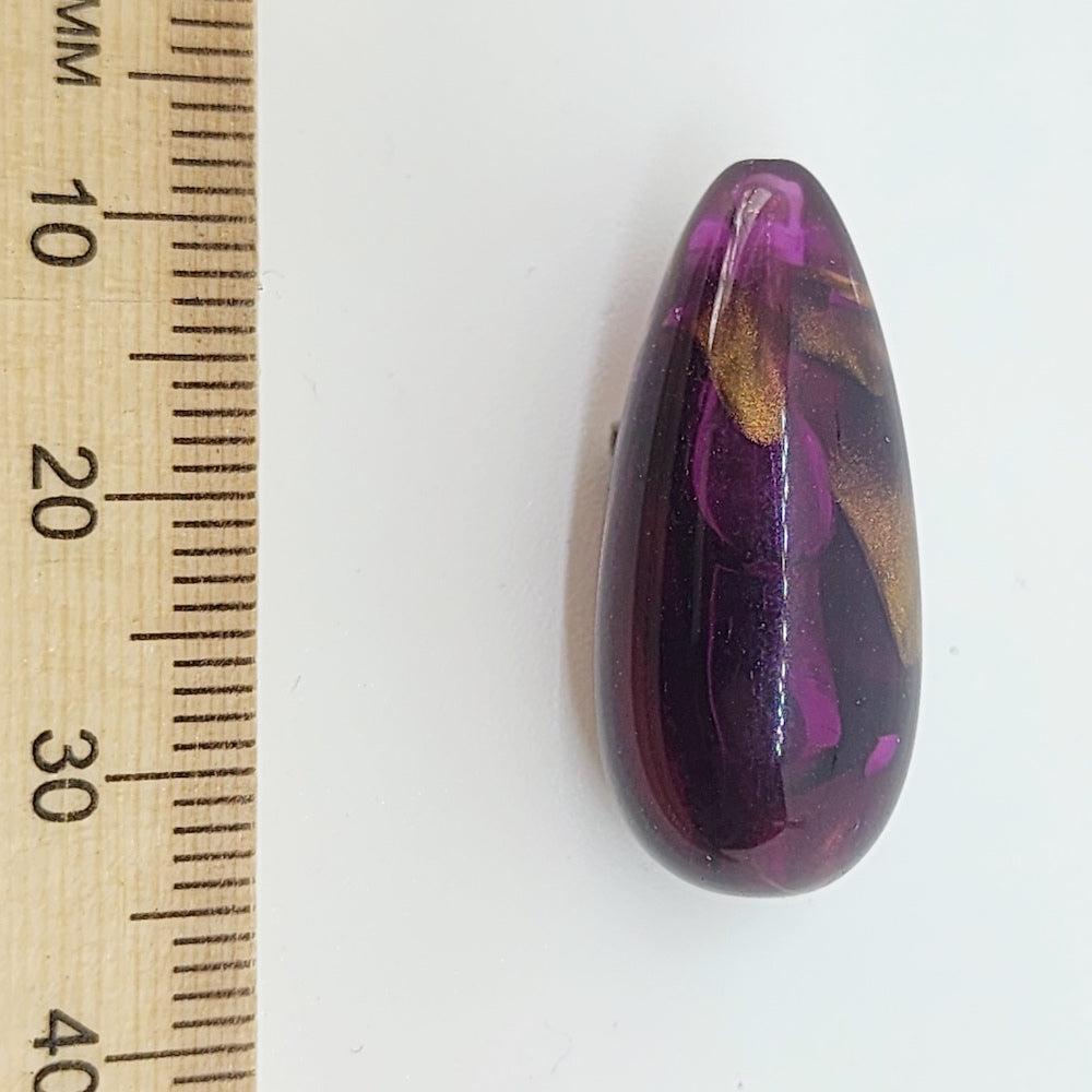 28x13mm Teardrop (10) - Transparent Plum Purple w. Bronze - Vintage Marbled Beads
