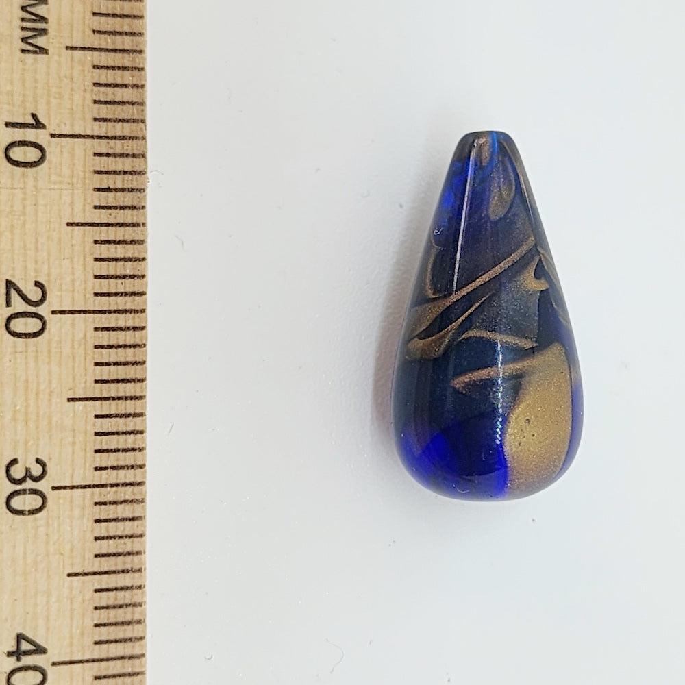 28x13mm Teardrop (2) - Transparent Blue w. Bronze - Vintage Marbled Beads