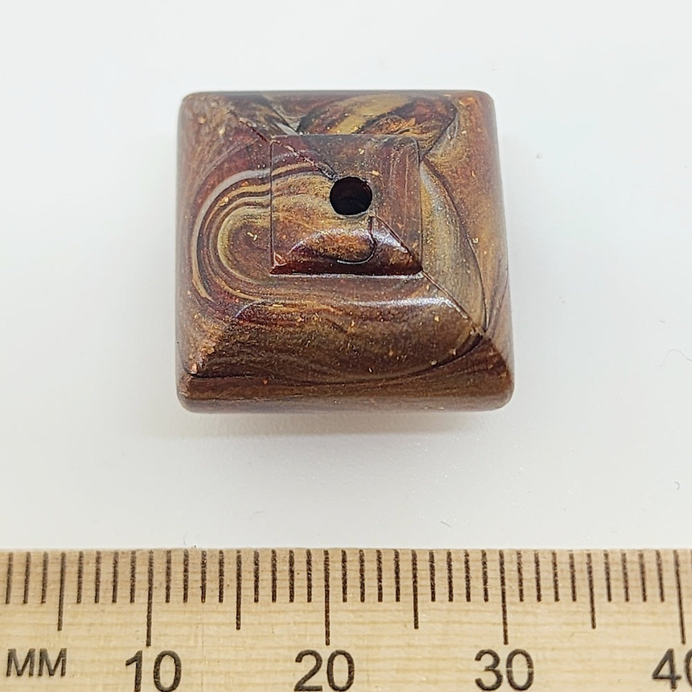 15x20mm Cushion (10) - Brown - Vintage Metallic Marbled Effect Beads