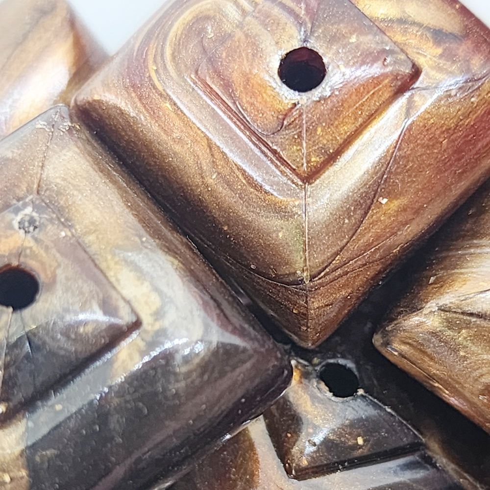 15x20mm Cushion (10) - Brown - Vintage Metallic Marbled Effect Beads